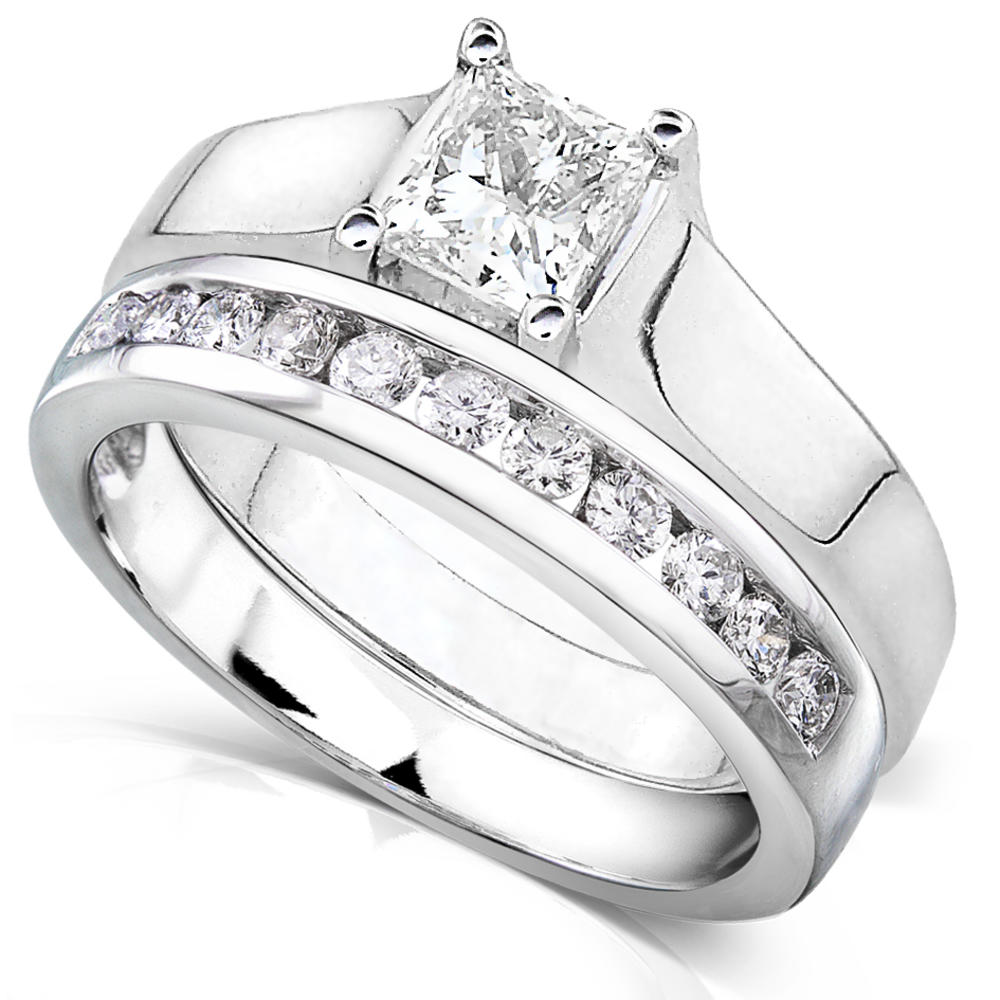 Princess Cut Diamond Bridal Set 7/8 Carat (ct.tw) in 14K White Gold