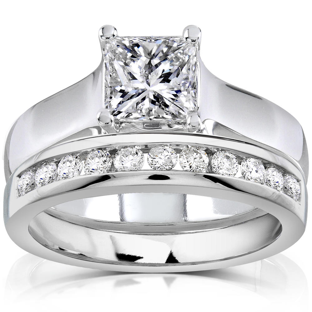 Princess Cut Diamond Bridal Set 1 1/3 Carat (ct.tw) in 14K White Gold