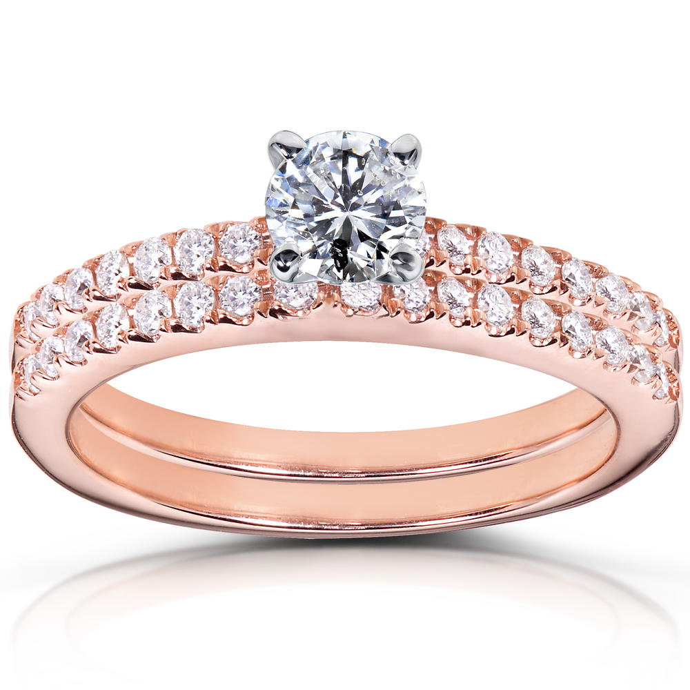 Round Brilliant Diamond Wedding Ring Set 3/4 Carat (ct.tw) in 14k Rose Gold