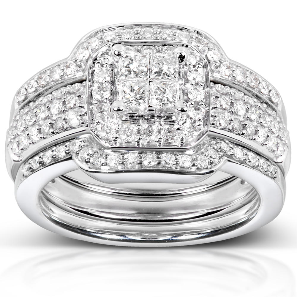 Princess Diamond Wedding Set 3/4 carat (ct.tw) in 14k White Gold - 3 Piece Set