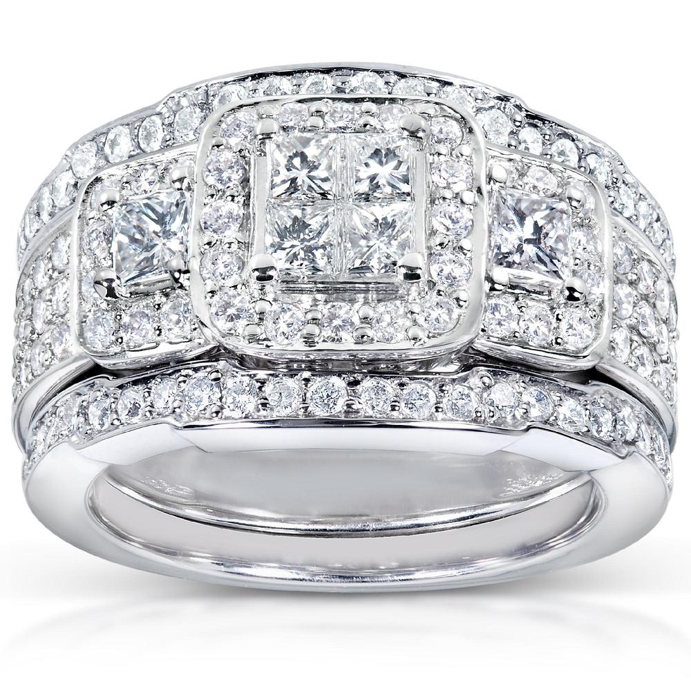Princess Diamond Wedding Rings Set 1 1/3 carat (ct.tw) in 14k White Gold (3 Piece Set)