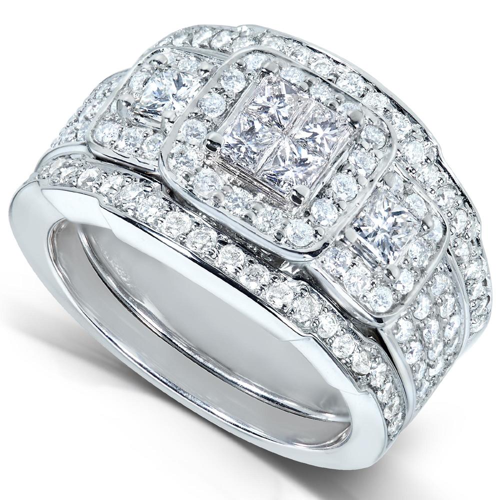 Princess Diamond Wedding Rings Set 1 1/3 carat (ct.tw) in 14k White Gold (3 Piece Set)