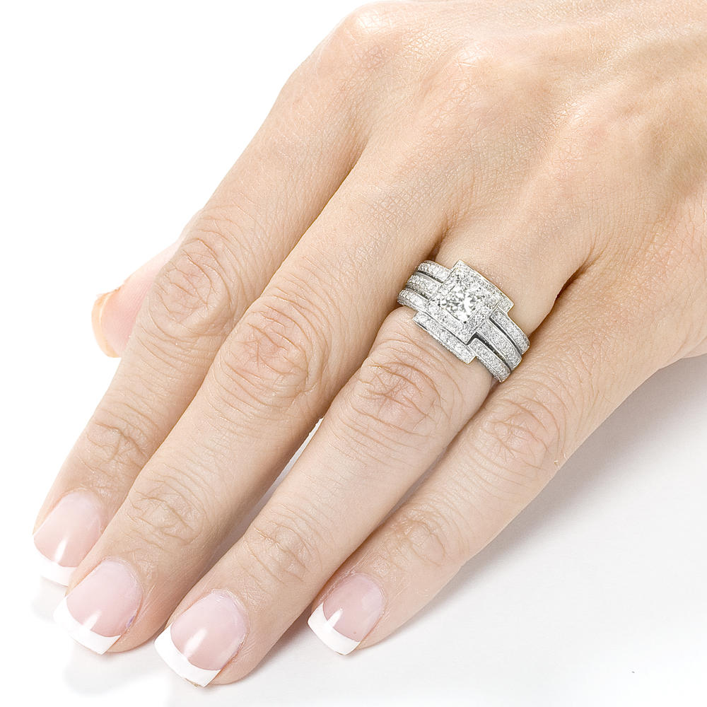 Diamond 3-Rings Wedding Set 1 1/2 carat (ct.tw) in 14k White Gold