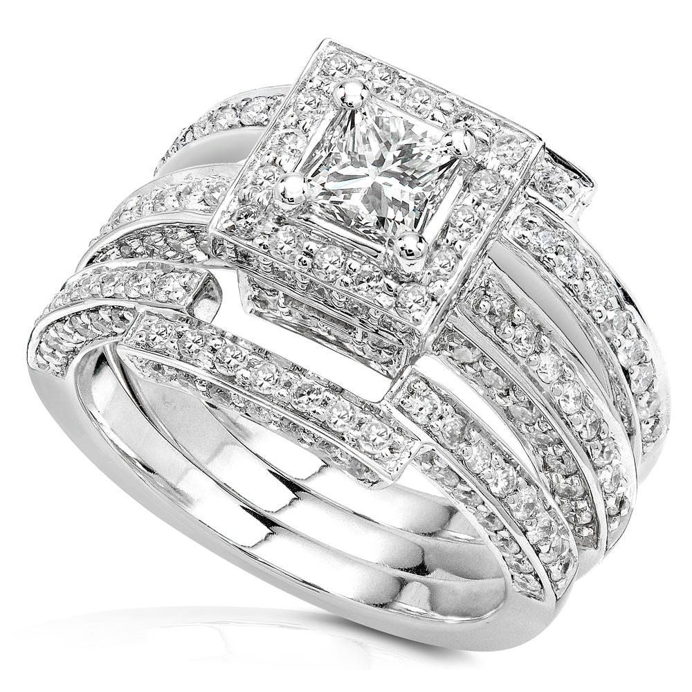 Diamond 3-Rings Wedding Set 1 1/2 carat (ct.tw) in 14k White Gold