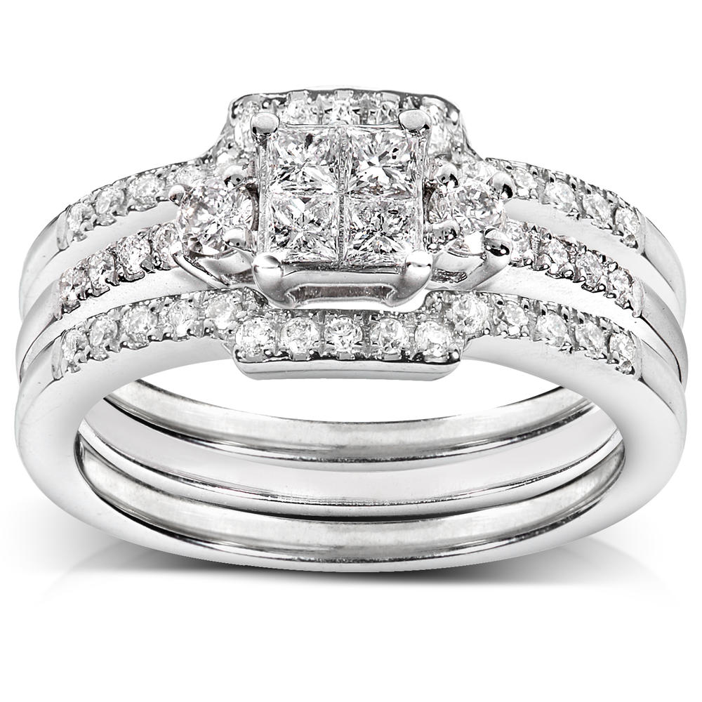Diamond Engagement Ring and Wedding Band Set 1/2 carat (ct.tw) in 14k White Gold (3 Piece Set)