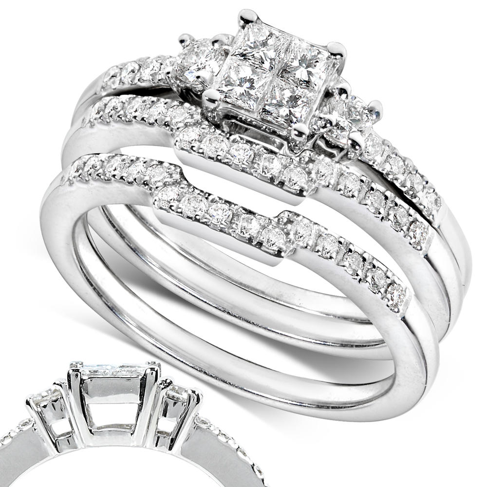 Diamond Engagement Ring and Wedding Band Set 1/2 carat (ct.tw) in 14k White Gold (3 Piece Set)