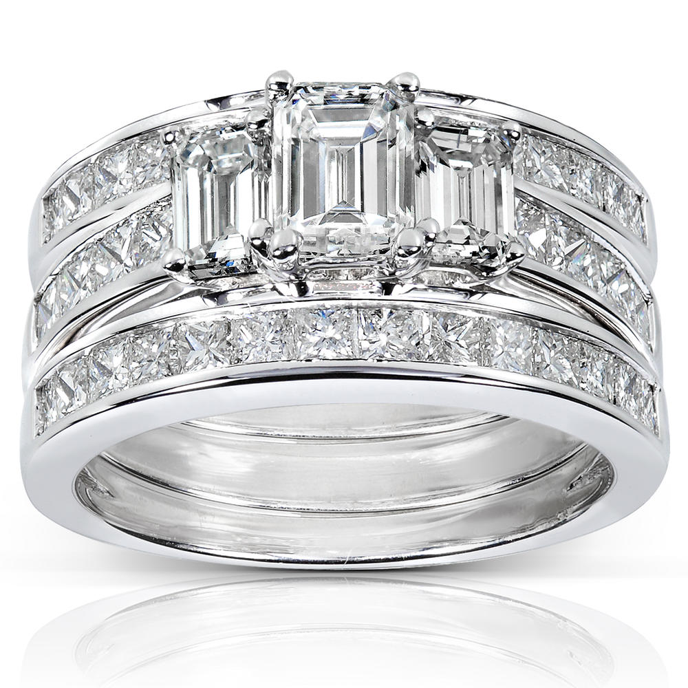 Diamond Engagement Ring and Wedding Band Set 2 5/8 carat (ct.tw) in 14k White Gold (3 Piece Set)