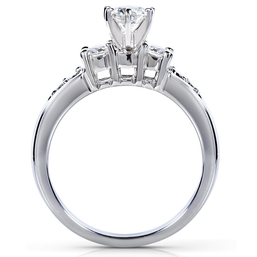 Three Stone Rouand Diamond Bridal Set 1 5/8 carat (ct.tw) in 14k White Gold (3 Piece Set)