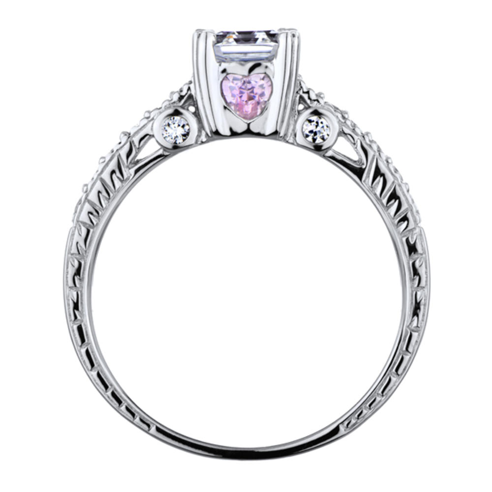 Shayla's Engagement Ring - Asscher Cut CZ & Pink Heart CZs - Silver