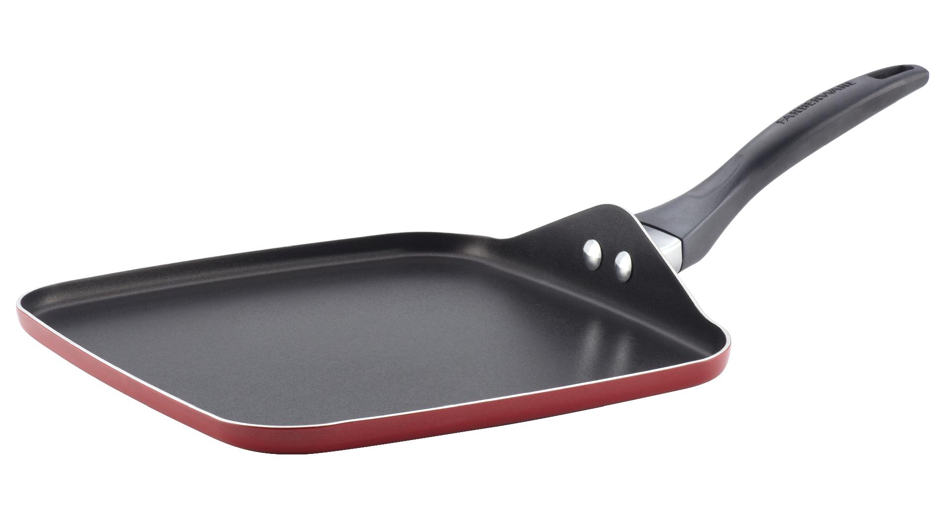Farberware Dishwasher Safe Nonstick Aluminum 11-Inch Square Griddle  Red