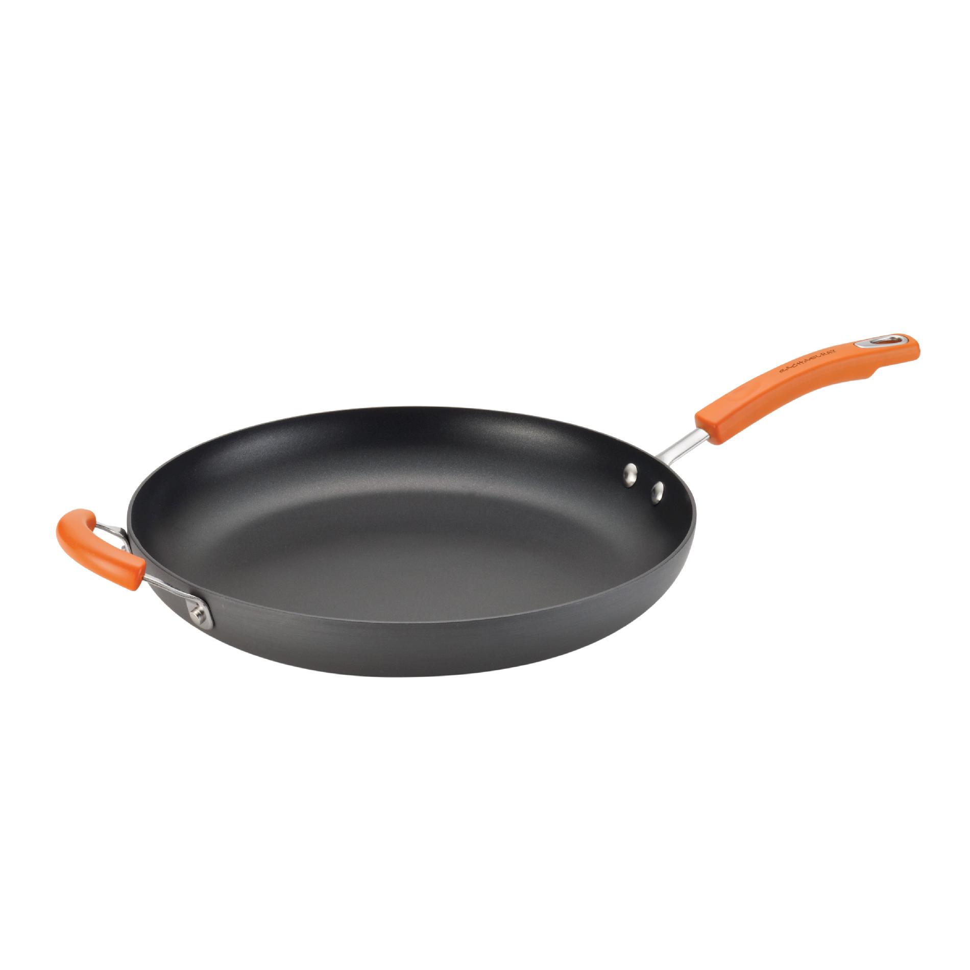 Rachael Ray Hard-Anodized II Nonstick 14-Inch Skillet with Helper Handle  Gray with Orange Handle