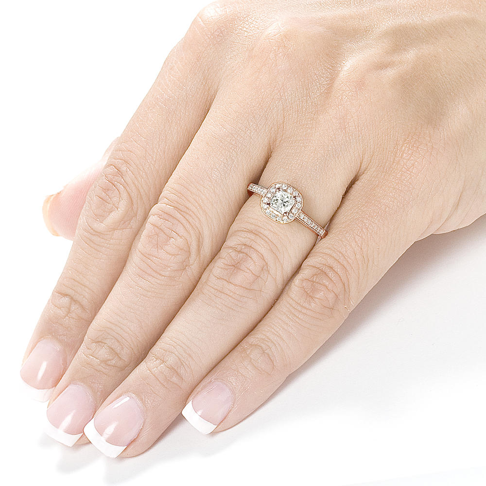Princess Cut Halo Diamond Engagement Ring in 1/2 Carat (ct.tw) 14K Rose Gold