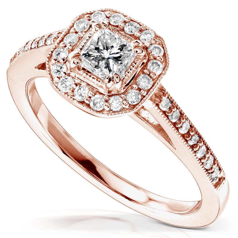 Princess Cut Halo Diamond Engagement Ring in 1/2 Carat (ct.tw) 14K Rose Gold