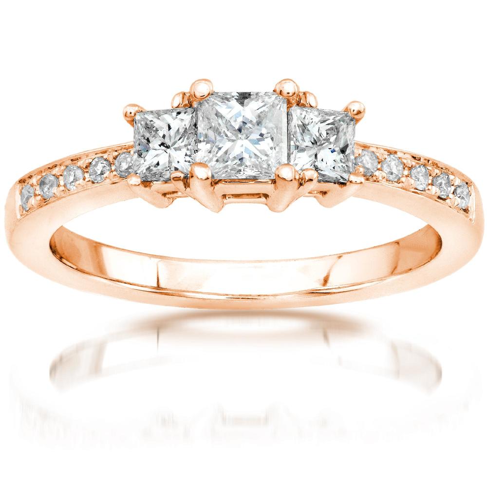 Princess Diamond Three-Stone Engagement Ring 1/2 carat (ct.tw) in 14k Rose Gold