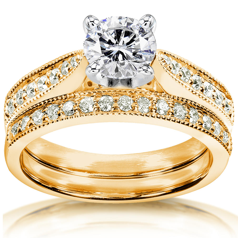 Diamond Wedding Set 1 1/3 carat (ct.tw) in 14k Yellow Gold