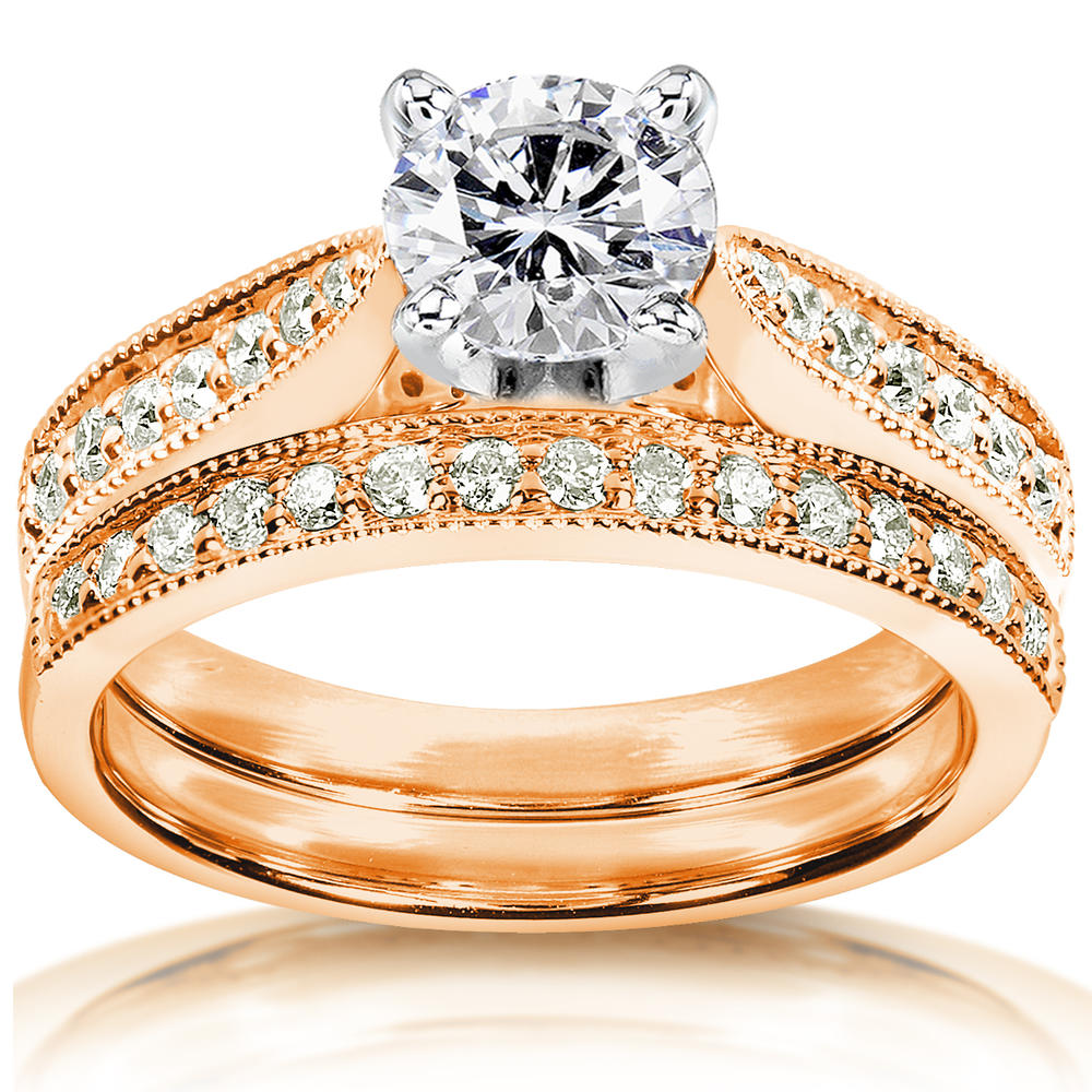 Diamond Wedding Set 1 1/3 carat (ct.tw) in 14k Rose Gold