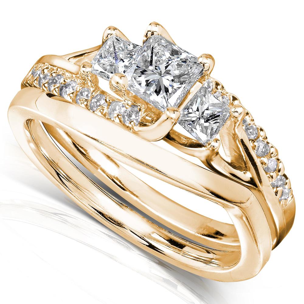 Princess Cut Diamond Bridal Set Ring 1 Carat (ct.tw) in 14k Yellow Gold