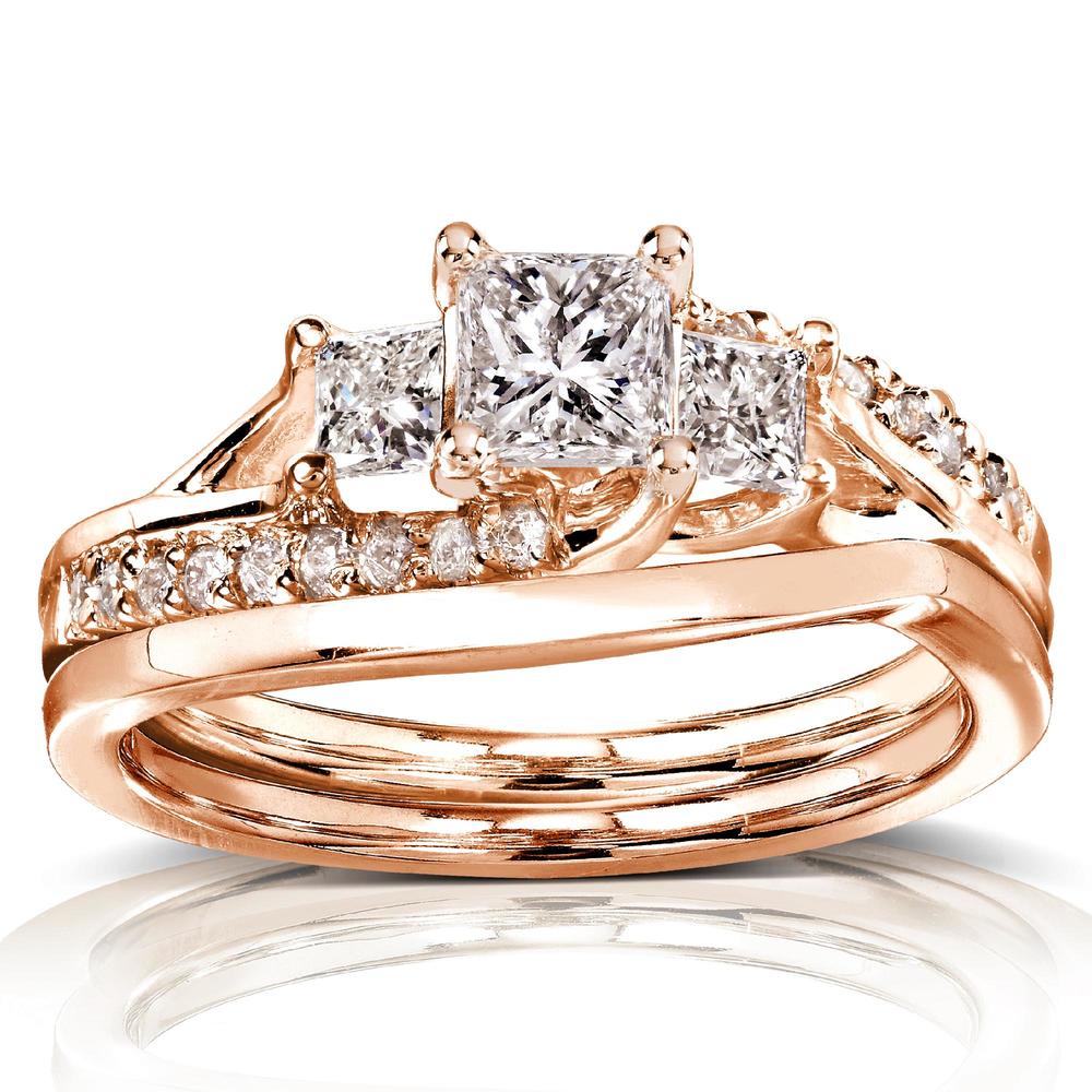 Princess Cut Diamond Bridal Set Ring 1 Carat (ct.tw) in 14k Rose Gold