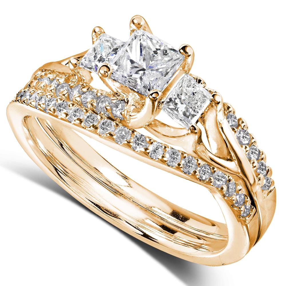 Princess Cut Diamond Bridal Set Ring 1 1/10 Carat (ct.tw) in 14k Yellow Gold