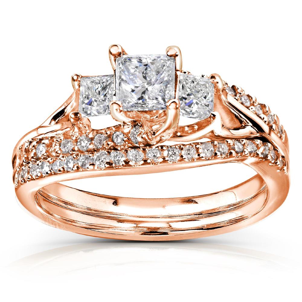 Princess Cut Diamond Bridal Set Ring 1 1/10 Carat (ct.tw) in 14k Rose Gold