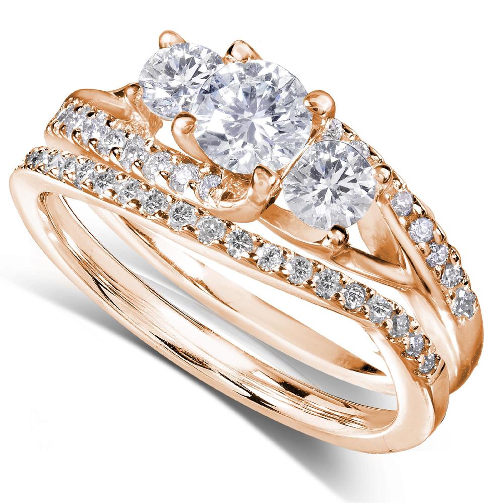 Round Diamond Bridal Set Ring 1 1/10 Carat (ct.tw) in 14k Yellow Gold