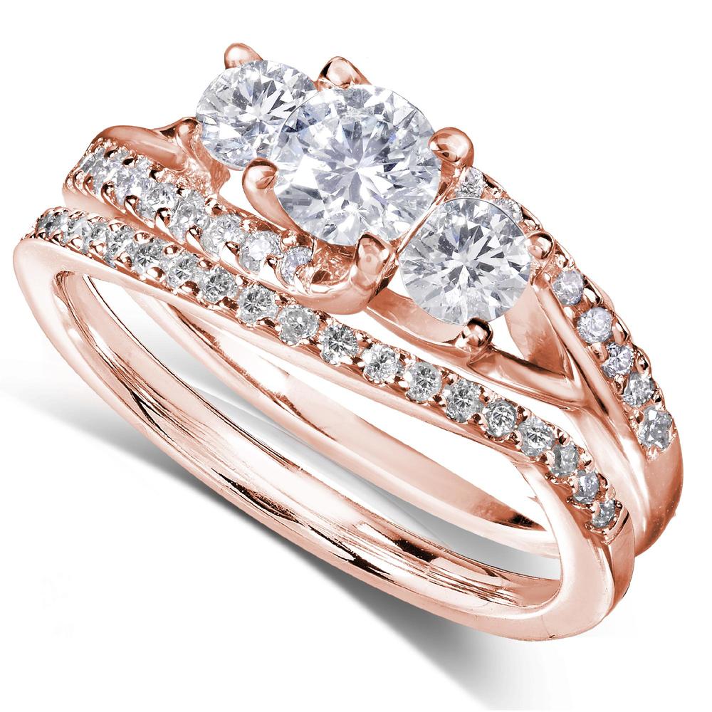 Round Diamond Bridal Set Ring 1 1/10 Carat (ct.tw) in 14k Rose Gold