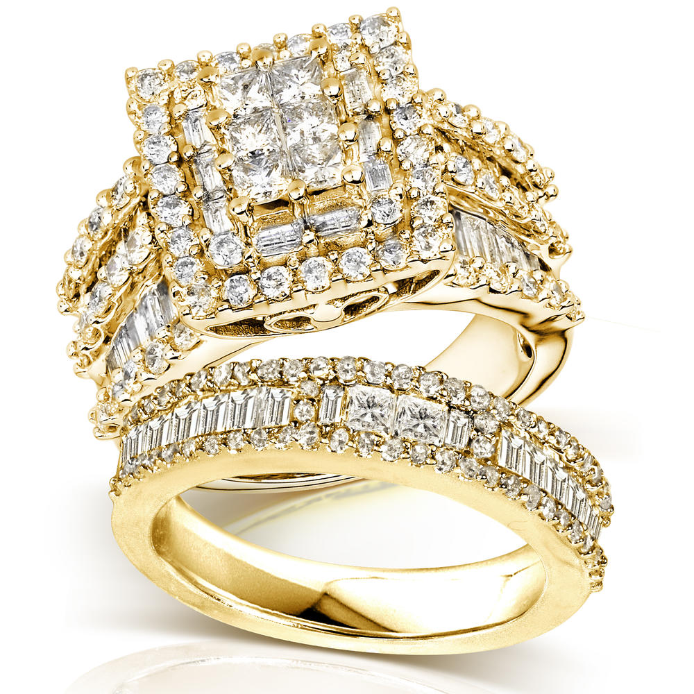 Diamond Engagement Ring and Wedding Band Set 2 4/5 carats (ct.tw) in 14K Yellow Gold