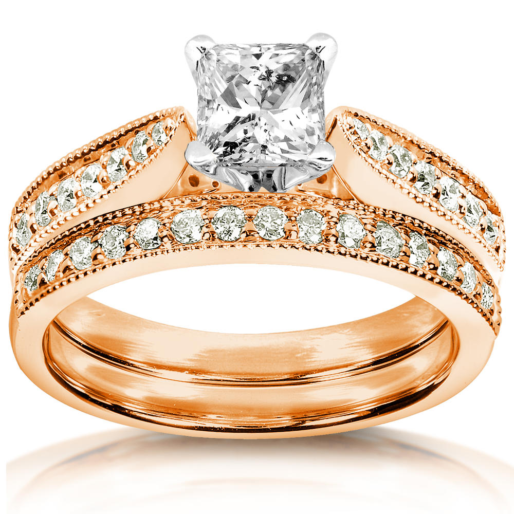 Diamond Wedding Set 1 carat (ct.tw) in 14k Rose Gold