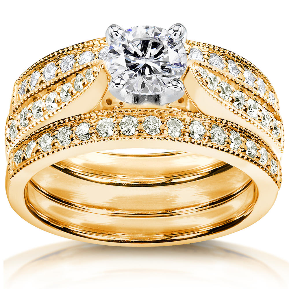 Round-Brilliant Diamond Bridal Set 1 1/4 carat (ct.tw) in 14k Yellow Gold