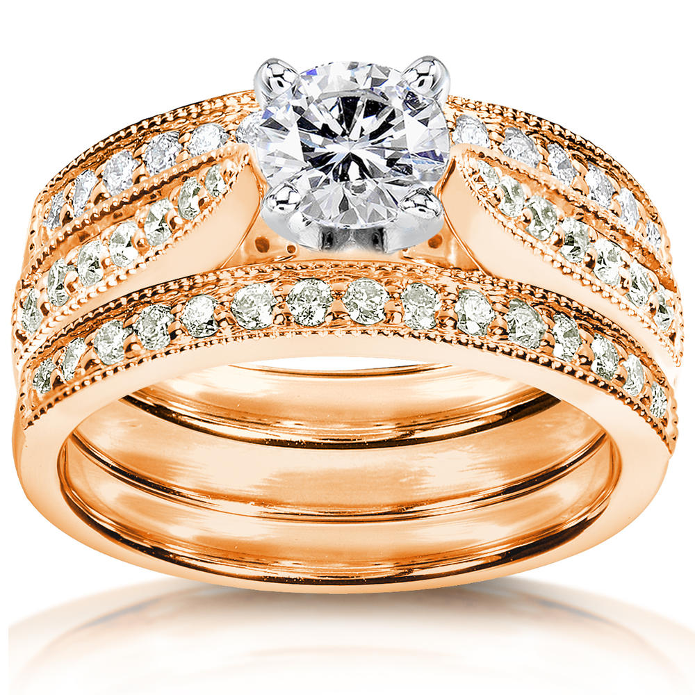 Round-Brilliant Diamond Bridal Set 1 1/4 carat (ct.tw) in 14k Rose Gold