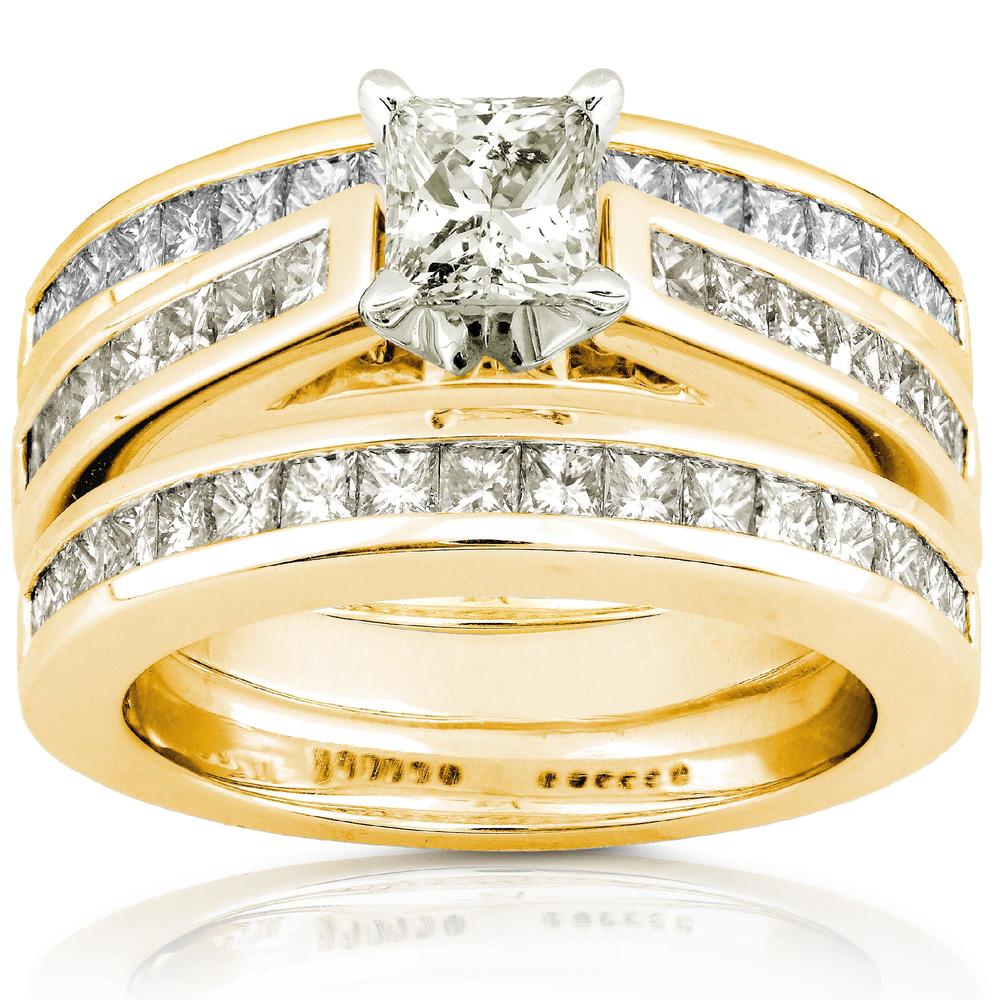 Princess Cut Diamond Bridal Set 2 1/3 Carat (ct.tw) in 14K Yellow Gold
