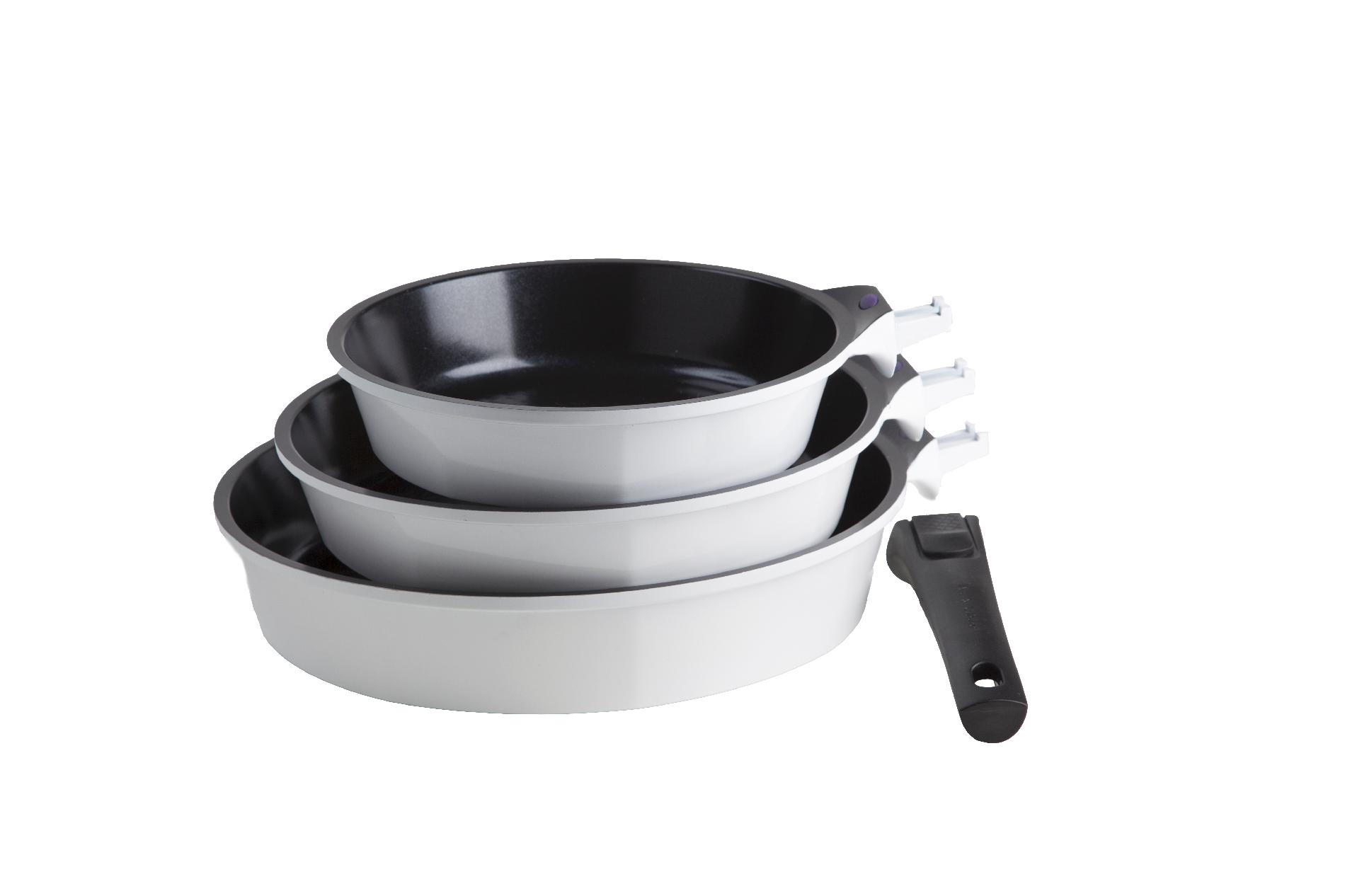 Art & Cuisine Amovible set of 3 frypan with 1 removable handle White