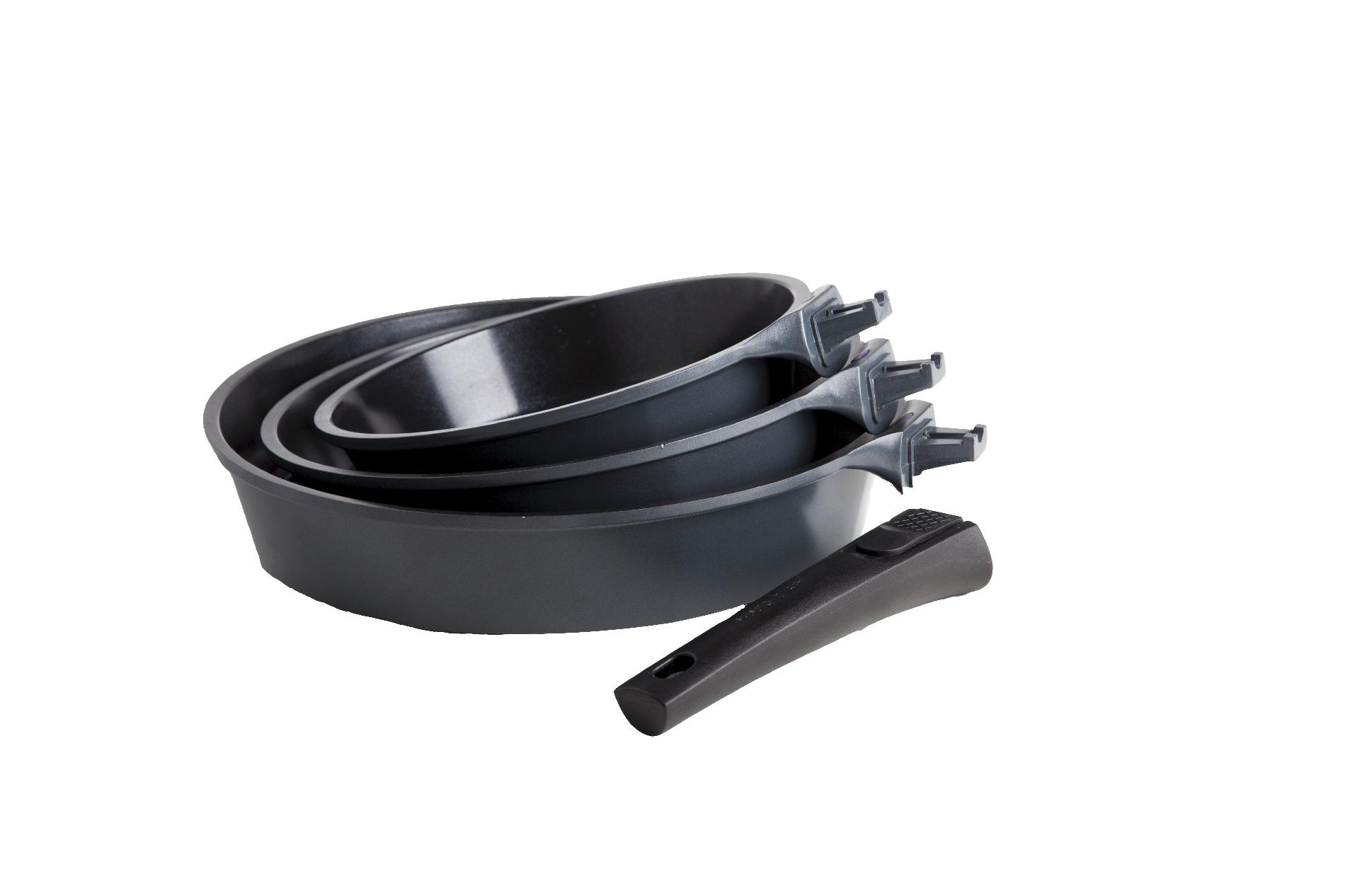 Art & Cuisine Amovible set of 3 frypan with 1 removable handle Black