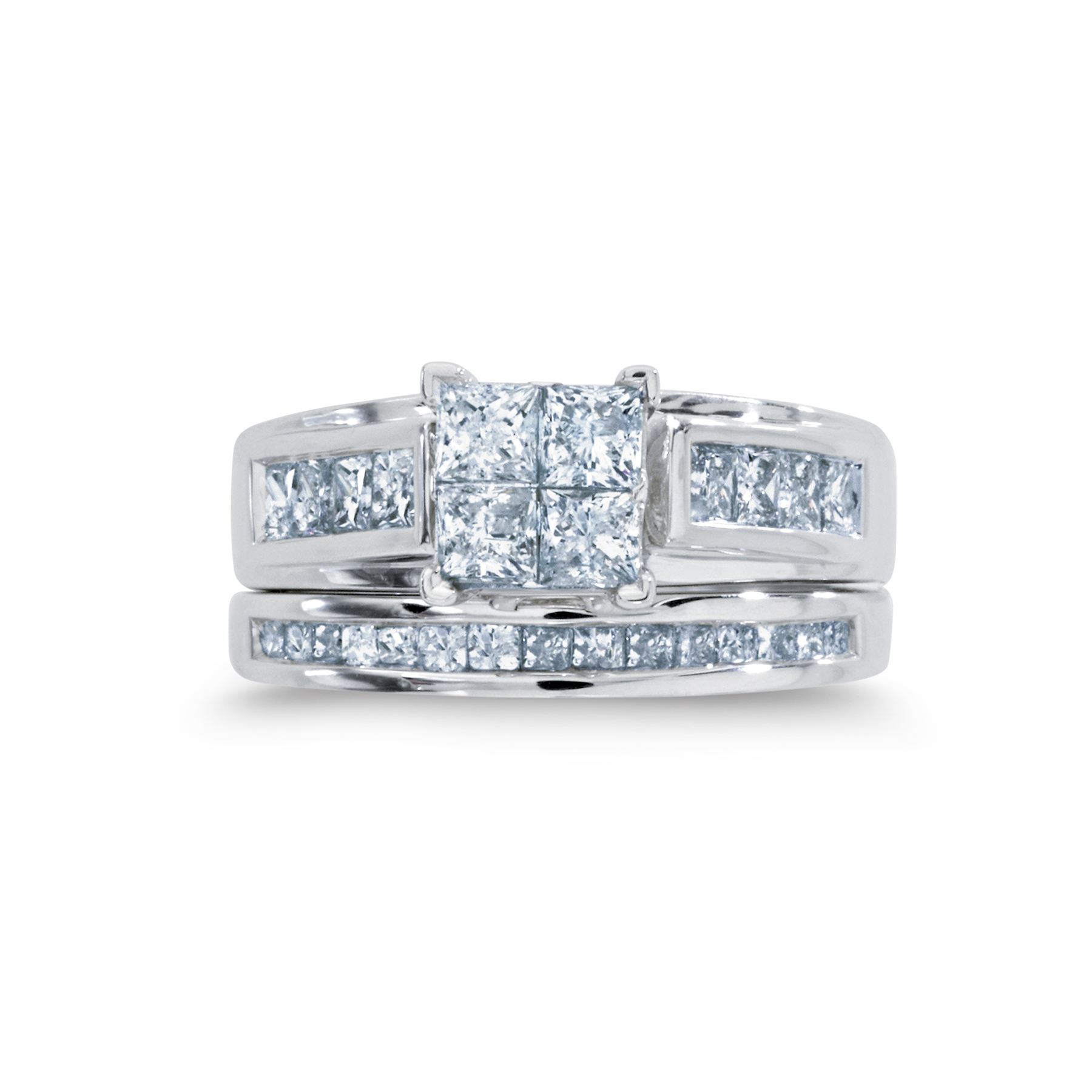 2 Cttw.  Certified Princess Cut 10k White Gold Diamond Bridal Set