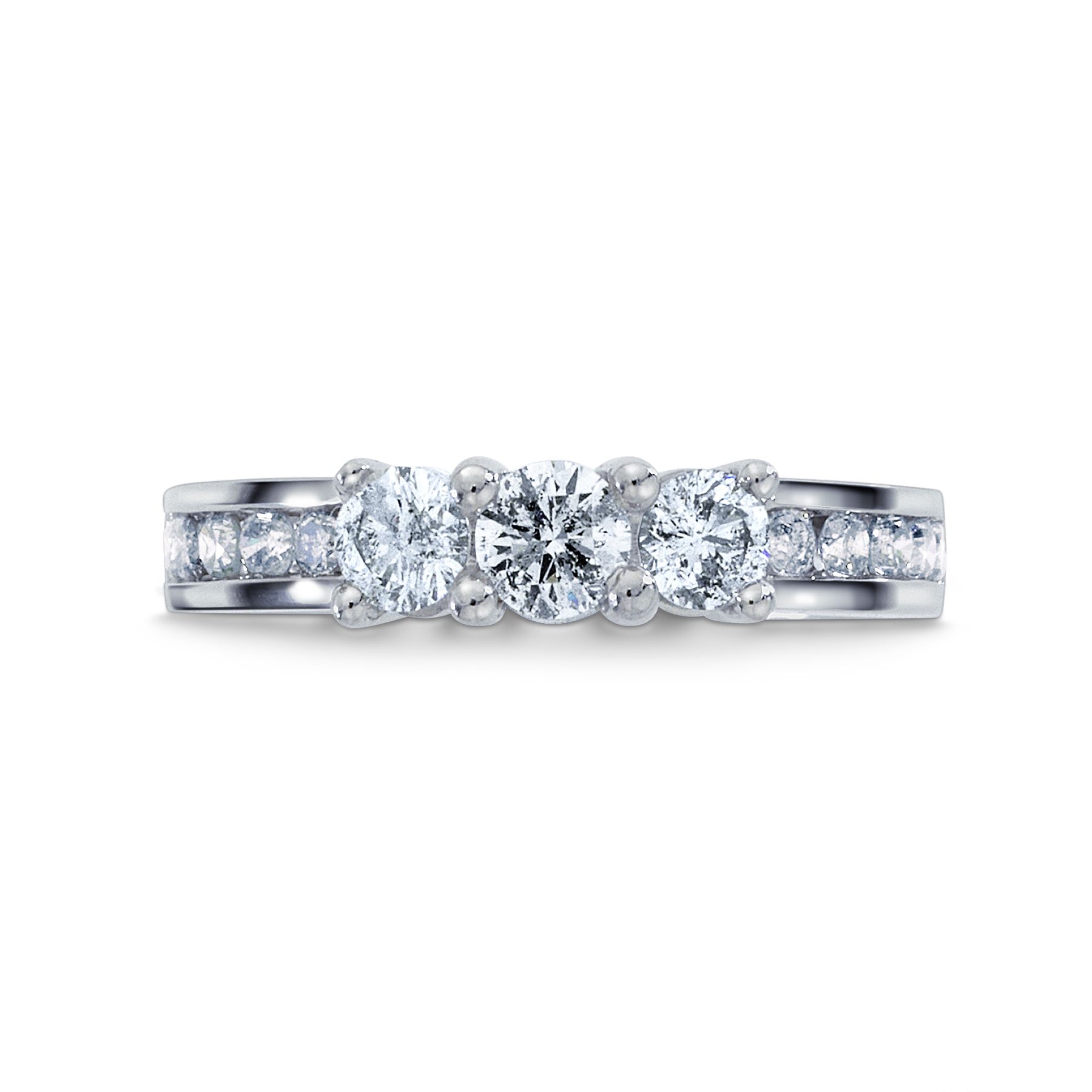 1 Cttw. Round 10K White Gold 3-Stone Diamond Engagement Ring