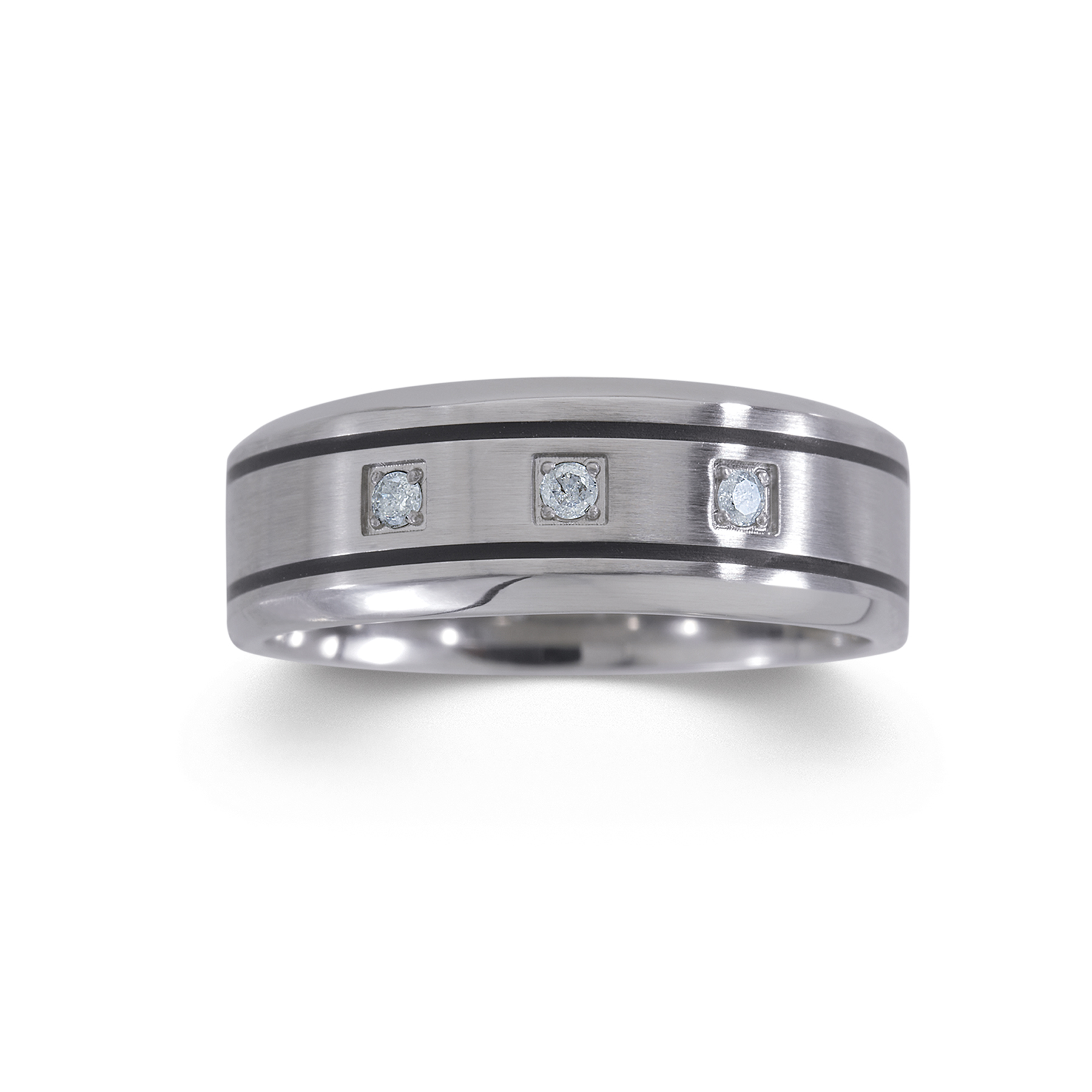 Men's Stainless Steel Diamond Wedding Band - Epoxy Detail