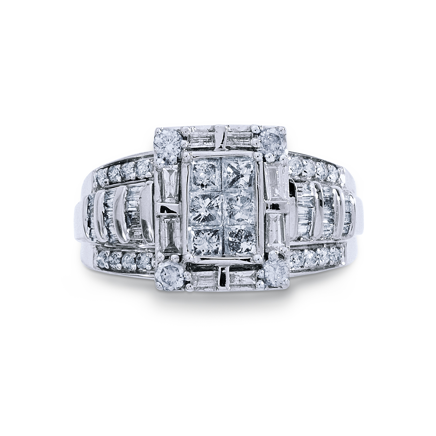1-1/2 Cttw. Princess Cut 10K White Gold Diamond Engagement Ring