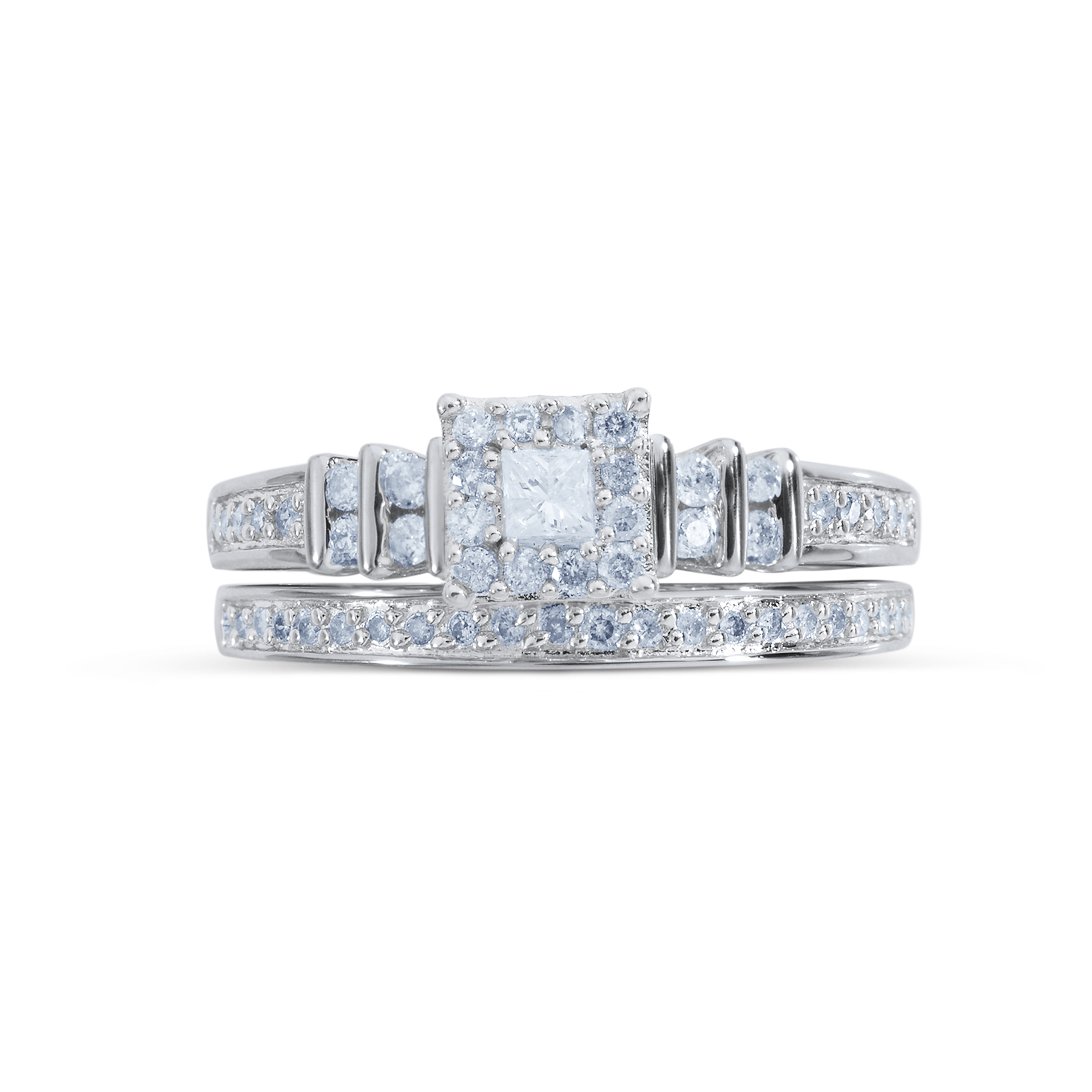 1/2 Cttw. Princess Sterling Silver Diamond Bridal Set