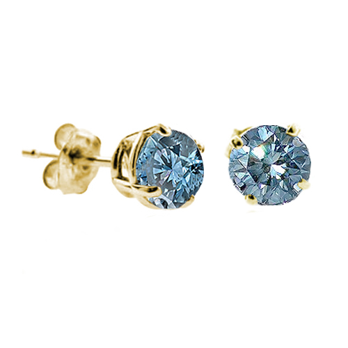 14k Yellow Gold 2 cttw Blue Diamond Stud Earrings  (SI1-SI2 Clarity)
