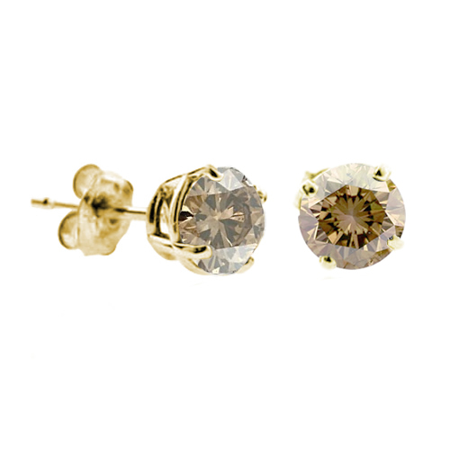14k Yellow Gold 2 cttw Champagne Diamond Stud Earrings  (I1-I2 Clarity)