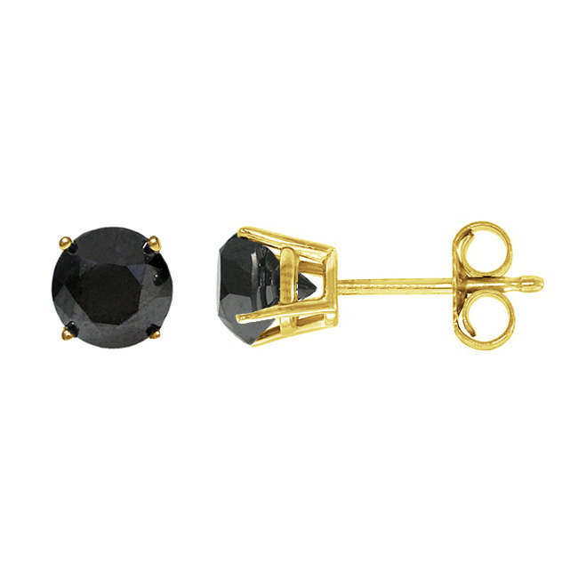 14k Yellow Gold 1.50 cttw Black Diamond Stud Earrings
