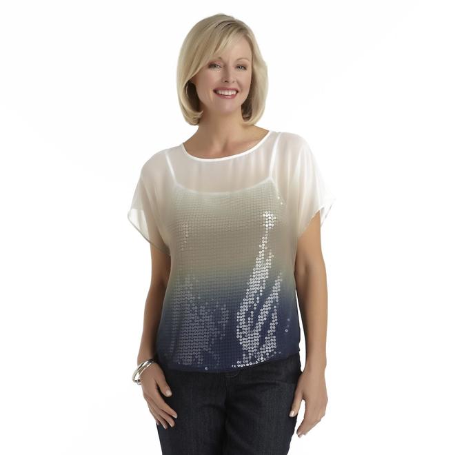 Jaclyn Smith Women's Sheer Top & Sequin Cami