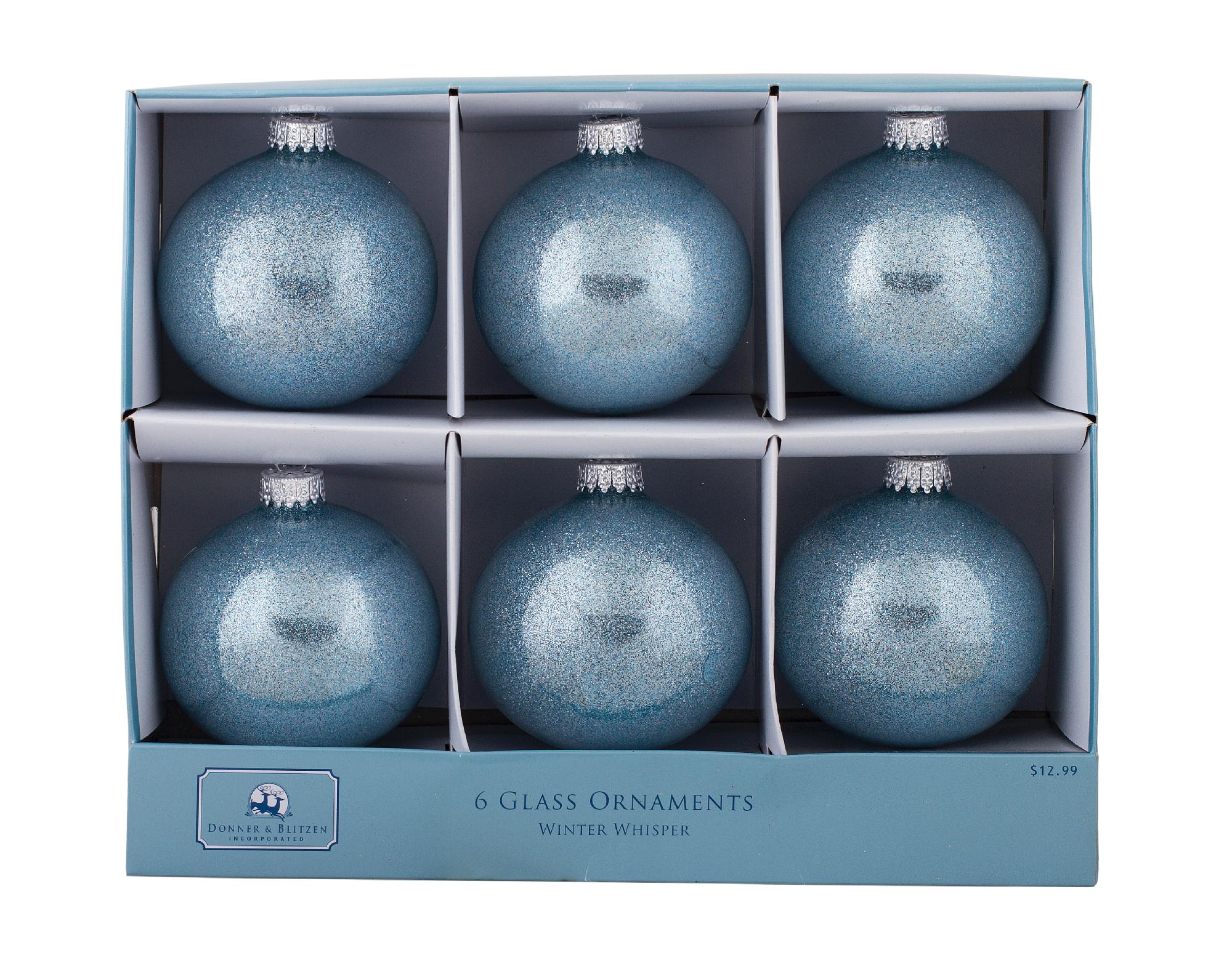 Donner & Blitzen Incorporated Winter Whisper 85 mm. Powder Blue Glitter Glass Ball Christmas Ornaments