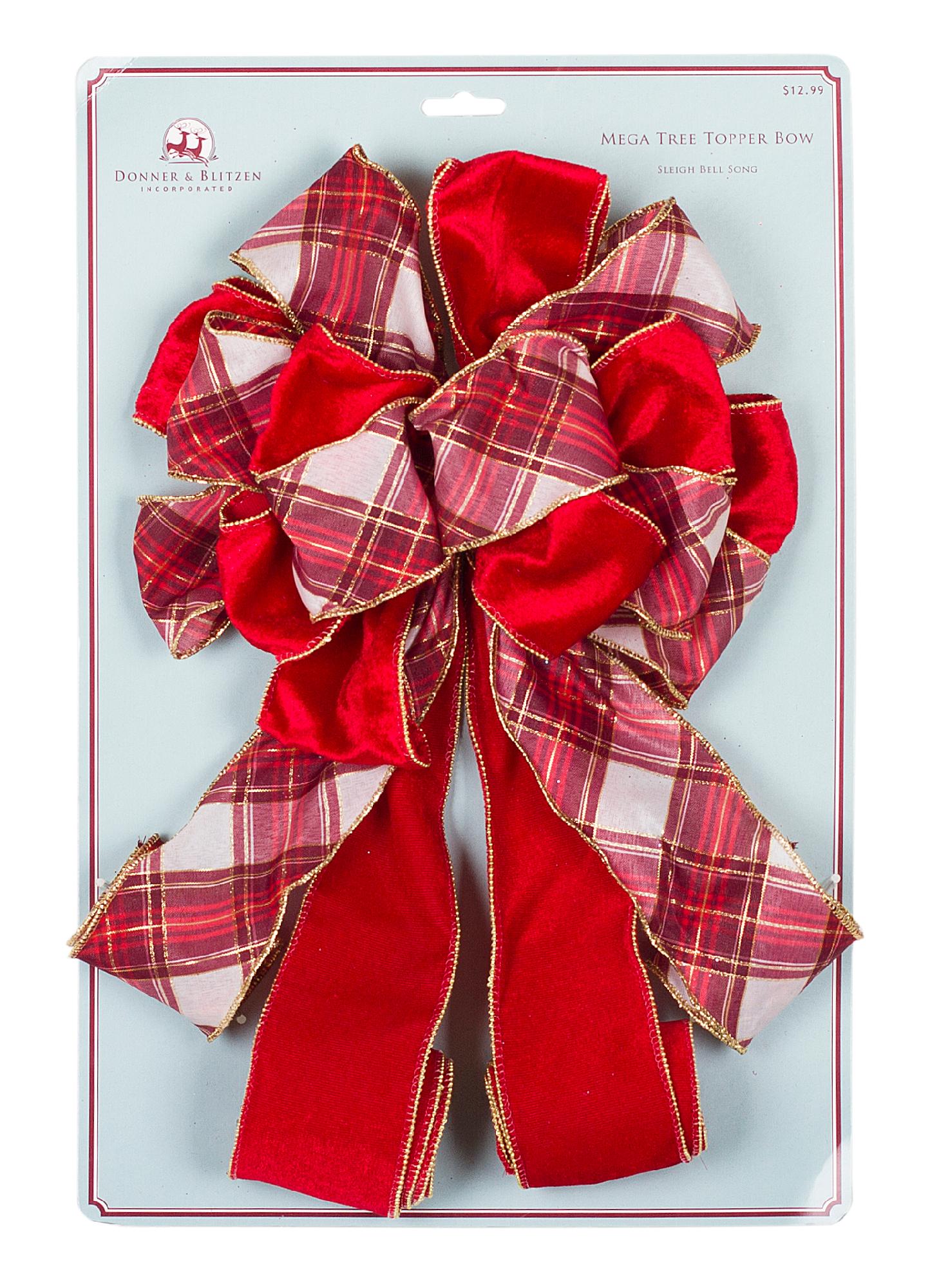 Sleigh Bell Song 10 x 34 Red Velvet and Red  Burgundy and Ivory Woven Plaid Topper Bow