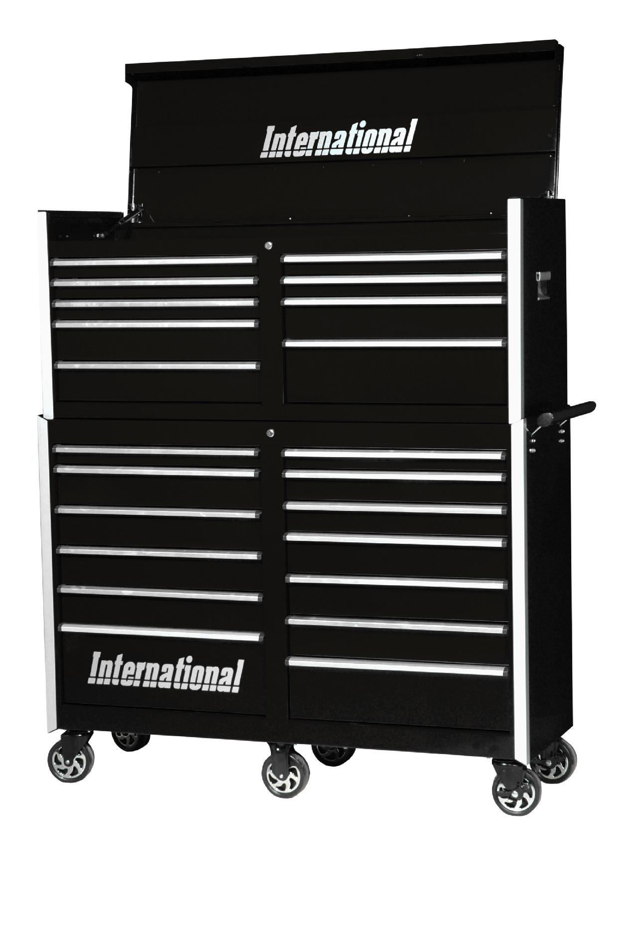 International 54-Inch 22-Drawer Professional Tool Storage Combo  Black