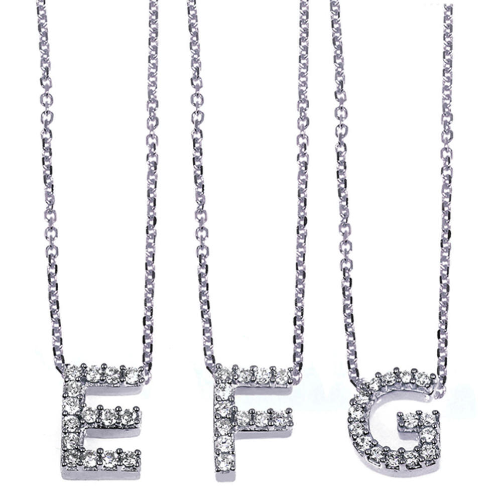 Diamond Accent Mini Initial Letter Necklace 1/10ct (ct.tw) in 14K White Gold
