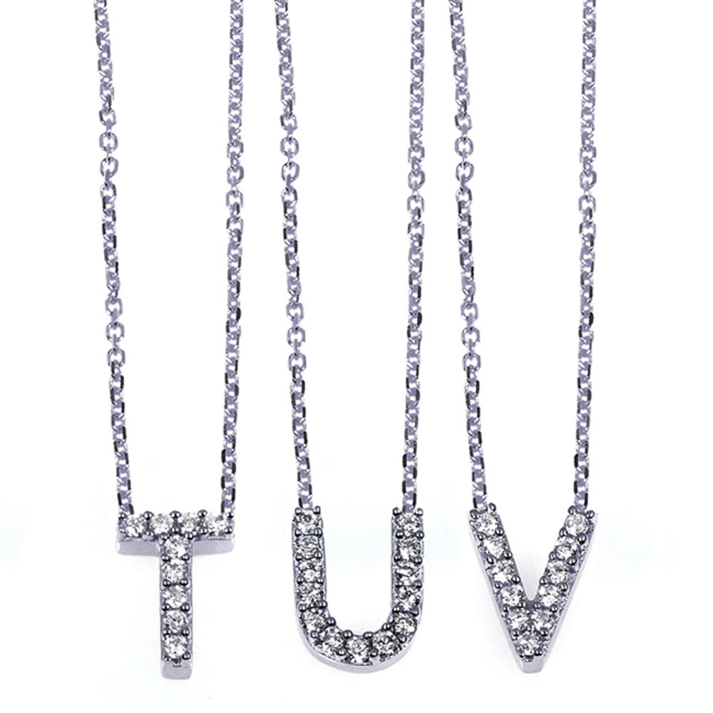Diamond Accent Mini Initial Letter Necklace 1/10ct (ct.tw) in 14K White Gold