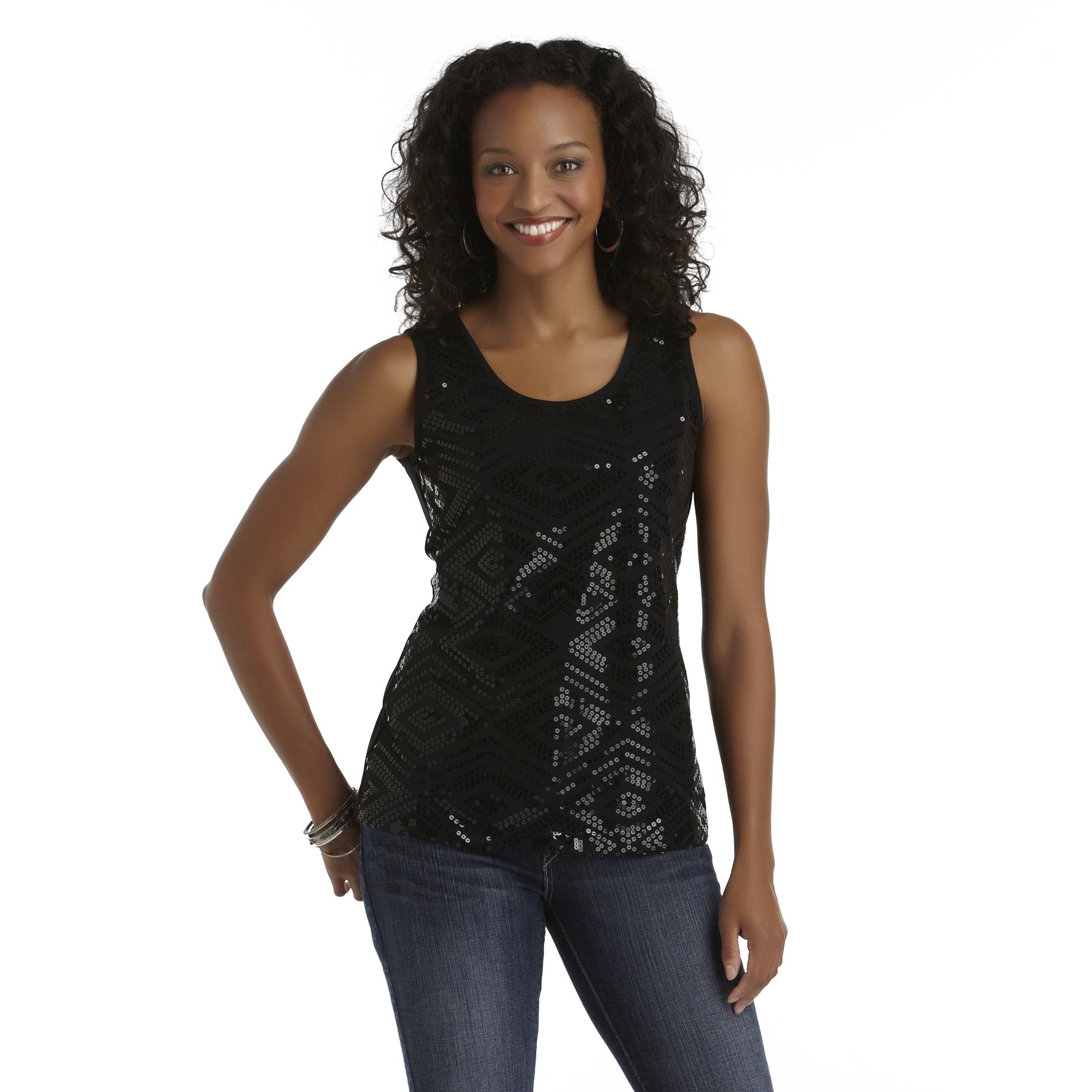 Covington Petite's Sequin Tank Top Pale Gold XL