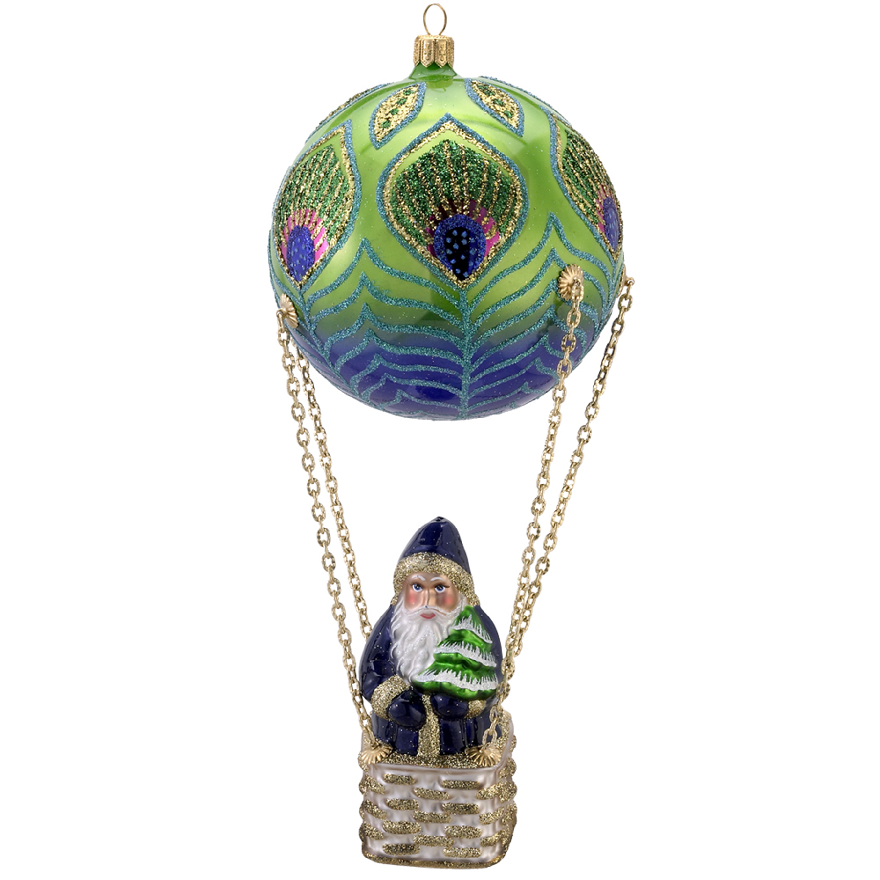 8.7" David Strand Glass Peacock Santa High Rise Ornament