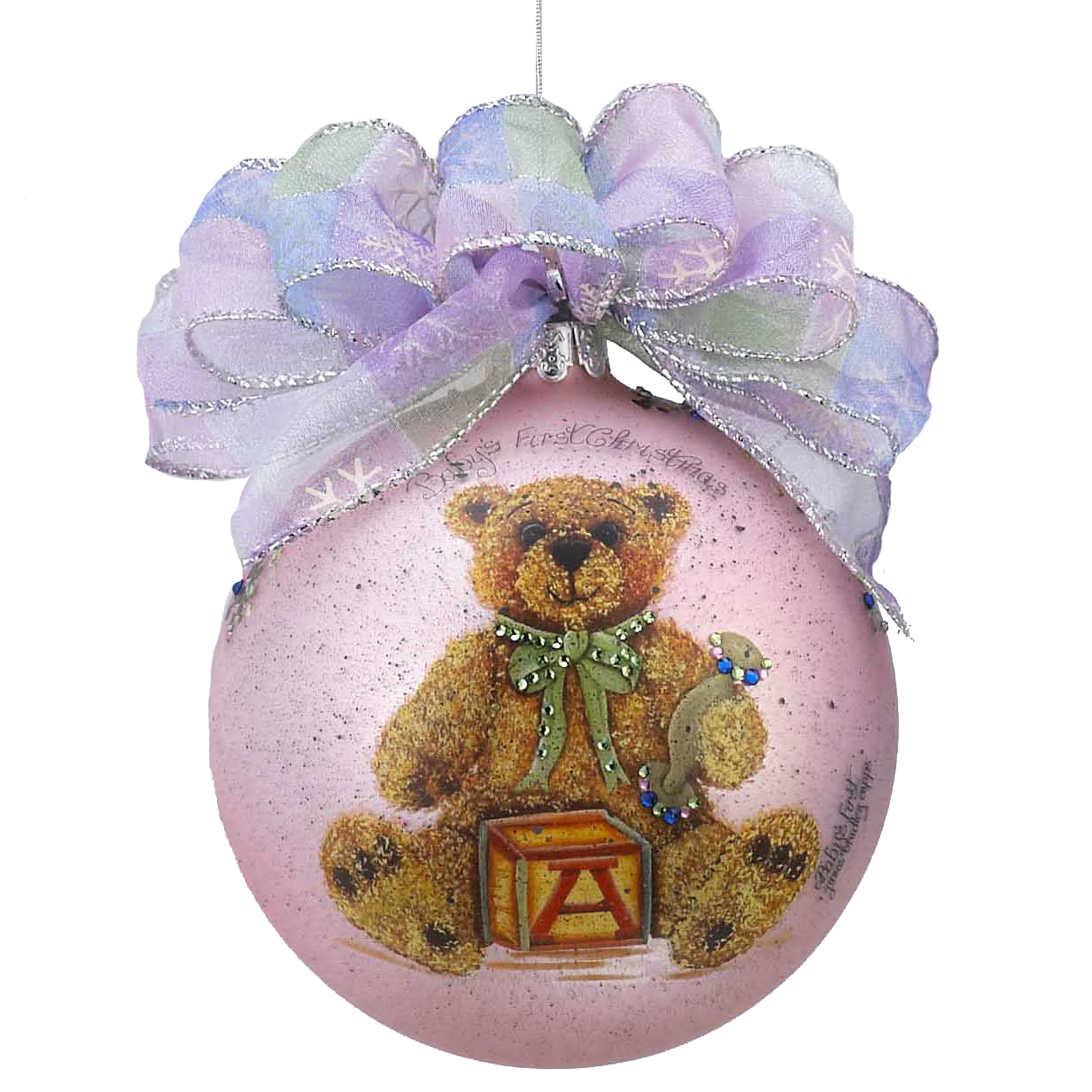 120mm Janis Capps Baby's First Christmas Girl Bear Glass Ball